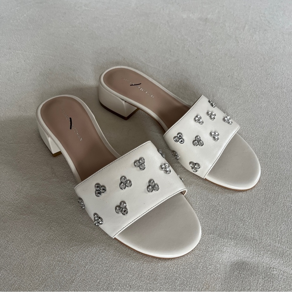 Stuart Weitzman White Crystal Tammy Mule Sandals Size 8.5 NWOT